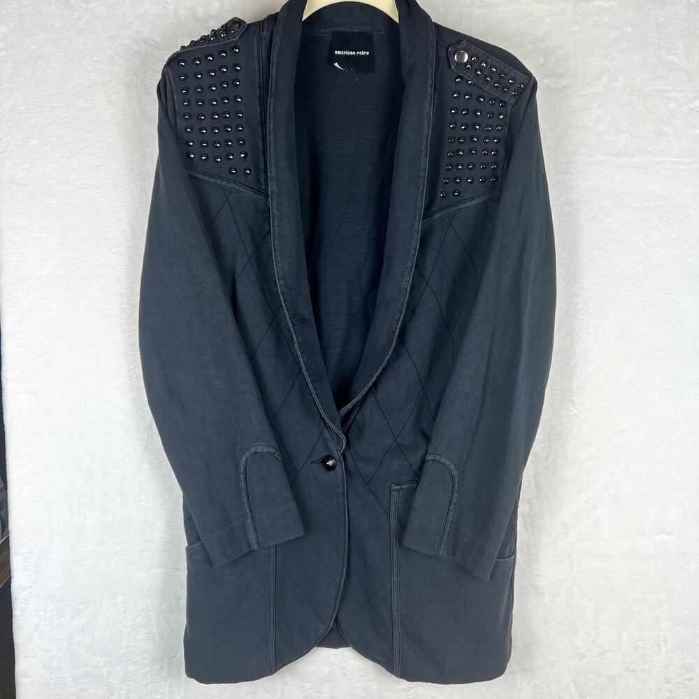 American Retro Paris Designer Page Jacket Womens 1 Gray Studded Blazer Rocker XS